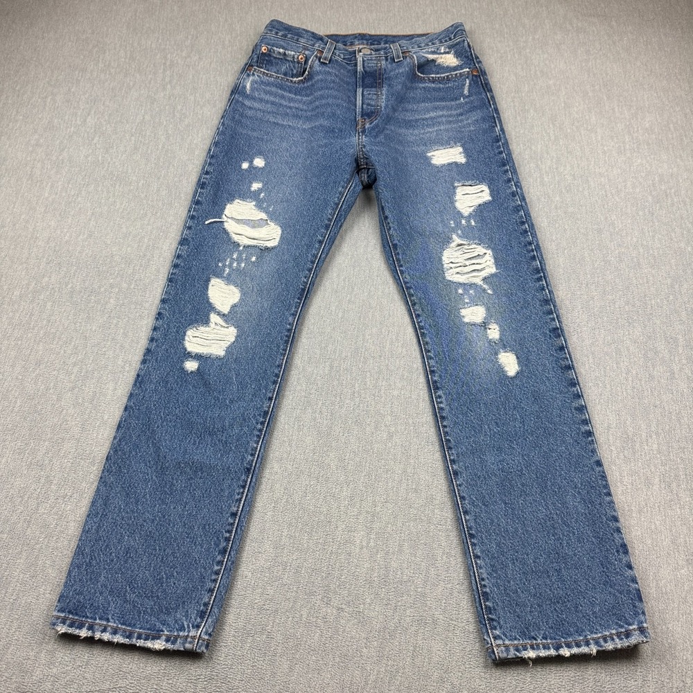 Levis 501 Jeans Women 28x30 Blue Denim Button Fly Distressed Classic Medium Wash